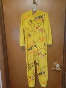 Pokemon Pikachu Hooded Zip Front One Piece Pajamas XS size 5T pj toddler boy kid - Picture 1 of 8