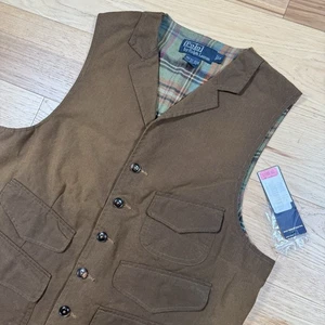 VINTAGE Polo Ralph Lauren Waxed Cotton Button Up Vest Waistcoat Men's Small - Picture 1 of 12