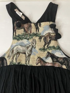VTG Pam’s Closet Dress Horse Tapestry Black Crinkle MIDI Size Med P Equestrian - Picture 1 of 6