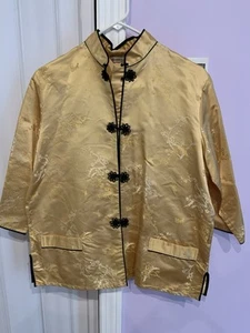 Fukubon Japanese Gold Top Silk W/Black Pants Women’s L (Runs Small) Made Japan - Picture 1 of 15