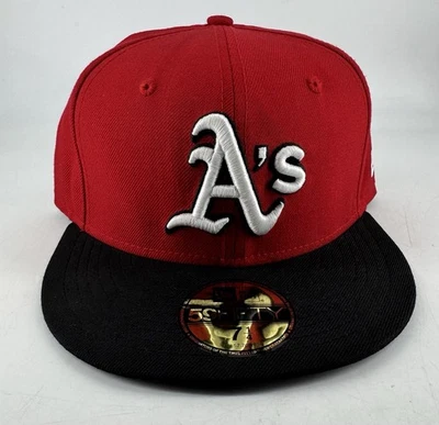 NEW Oakland Athletics A's New Era MLB Baseball Cap Fitted Mens 7 1/4 Red Black - Image 1 of 4