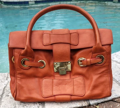 ALBERTA DI CANIO Burnt Orange Leather Shoulder Bag Leather Purse w/Gold Hardware - Image 1 of 4