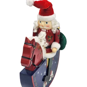 Cascanueces Papá Noel en mecedora equitación regalos pintura Navidad decoración navideña 19" - Imagen 1 de 20