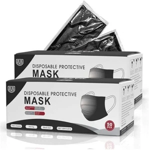 100pcs Individually Wrapped 3-Ply Disposable Face Mask Black Premium Comfort - Picture 1 of 8