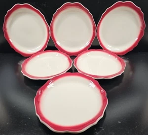 6 Syracuse China Red Scalloped Oval Serving Platters Set Vintage Restaurant Lot - Picture 1 of 24