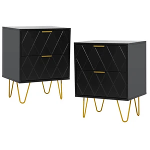 2 PCS Nightstand End Side Table 2 Drawer Bedside Metal Legs Bedroom Living Room - Picture 1 of 19