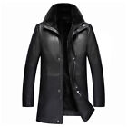 Mens Leather Jacket Fur Coat Velvet Thicken Mid-Length Fur One-Piece Leather Top