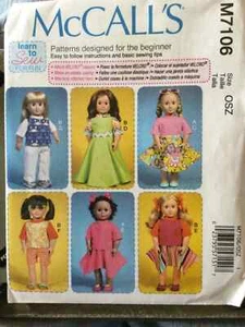 mccalls m7106 18” doll clothes. Pattern designed for beginner sewing - Picture 1 of 2