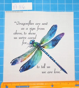 8"x8" Dragonfly Memoriam 100% Cotton Fabric Panel Sewing Quilting Block A116 - Picture 1 of 2