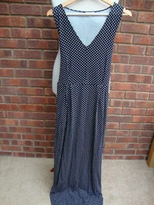 LADIES WOMENS HOBBS LONDON LONG DRESS SIZE 10 BLACK WITH WHITE POLKA DOT TIE JS - Picture 1 of 7