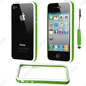 Housse Coque Etui Bumper Vert / Blanc pour Iphone 4S 4 + Mini Stylet - Photo 1 sur 1