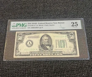 ⭐TOUGH STAR NOTE⭐ 1934D $50 Boston Federal Reserve - PMG Very Fine VF 25 - C2C - Picture 1 of 2