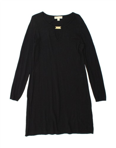 MICHAEL KORS Vestito donna maglione manica lunga UK 16 grande nero cotone AO07