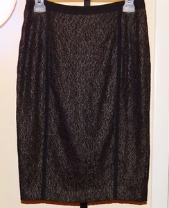 RACHEL BY RACHEL ROY Black/Gold Floral Lace Flat Front Pencil Skirt SIZE 8 NICE - Picture 1 of 4