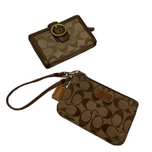 Coach Signature Wallet Wrist Purse Bundle, Leatherware Wristlet, Bi-fold Brown - Picture 1 of 9
