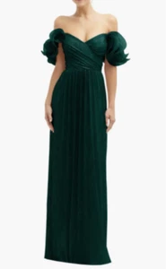 After Six Women's Evergreen Ruffle Off the Shoulder Metallic Column Gown XS NWT - Picture 1 of 7