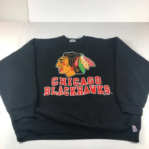 VTG Logo 7 NHL Chicago Blackhawks Sweatshirt Adult Extra Large Black Crewneck Cover