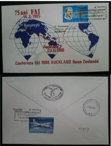 1980 Romania 75th Anniv of FAI Conference Auckland Cover cachets from Bucharest - Bild 1 von 3