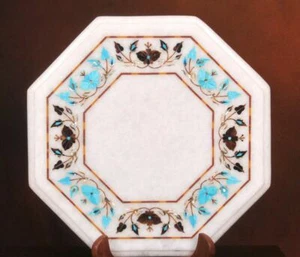 12" Antique Design Inlay Work Coffee Table Top White Marble Center side Table - Picture 1 of 4