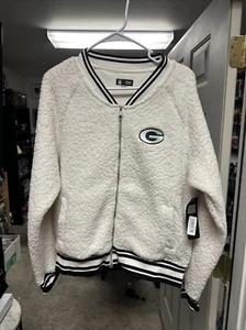 NFL Green Bay Packers Sz L Jacket Varsity Bomber Sherpa Fuzzy Faux Shearling - Picture 1 of 6