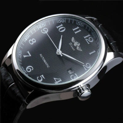 Winner Automatic Mechanical Watch Business Stainless Steel Leather Mens Watches - Image 1 of 4