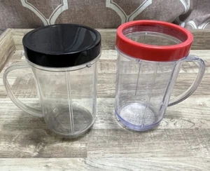 2 Magic Bullet Blender Mugs Cup W Lip Ring + Cap Handles Replacement Parts A++ - Picture 1 of 14