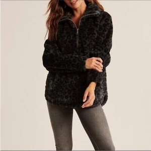 Abercrombie & Fitch Fuzzy Faux Fur Leopard Print Jacket - Picture 1 of 11