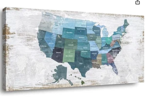 Abstract Mounted Map of US Wall Decor Map Canvas Wall Art - Picture 1 of 11