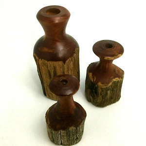 Wooden Rustic Set of 3 Small Vases for Dry Flower Handmade - Picture 1 of 4