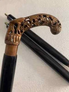 Brass Design Victorian Head Handle Vintage Style Wooden Walking Stick Cane Gift - Picture 1 of 5