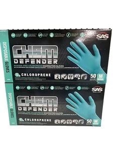 Two SAS Chem-Defender PF Latex Free Extended Cuff Exam Gloves - Medium -Box/50 - Picture 1 of 7