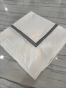 Ballard Designs Shower Curtain White & Black Embroidered Border "C" Initial - Picture 1 of 9