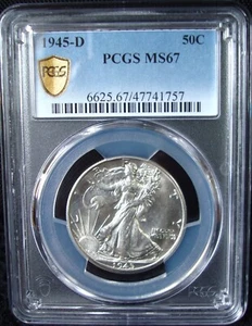 1945-D Walking Liberty Silver Half Dollar - PCGS MS 67 - Gold Shield - Picture 1 of 5