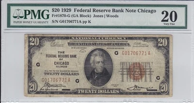 1929 $20.00 FEDERAL RESERVE NOTE FR#1870-G VF20 PMG FREE SHIPPING & INSURANCE! - Image 1 of 2