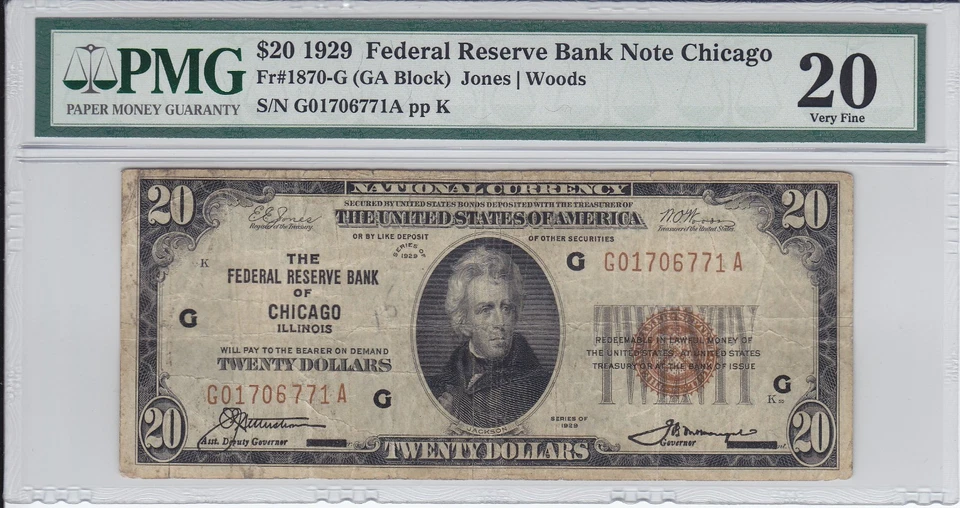 1929 $20.00 FEDERAL RESERVE NOTE FR#1870-G VF20 PMG FREE SHIPPING & INSURANCE! - Image 1 of 2
