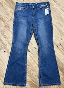 NWT Seven7 Jeans Womens 16 Blue Med Wash Mid Rise Bootcut Embroidered Sequin - Picture 1 of 6