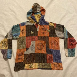 Rising International Pullover Hoodie Jacket L Boho Patchwork Look Hippie - Picture 1 of 7