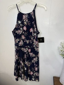 Fortune & Ivy M Blue Floral Stretchy Knit Dress NWT - Picture 1 of 5