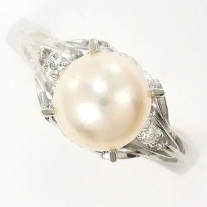 Platinum 900 ring 9 size Pearl (Pearl ) 7mm Diamond 3.7g Free shipping Used - Picture 1 of 7