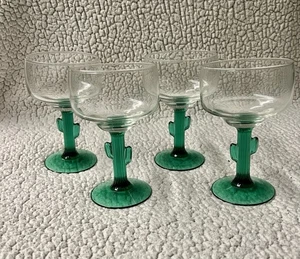 Set of 4 Libbey Margarita Glasses with Green Cactus Stems 6" tall - Picture 1 of 6