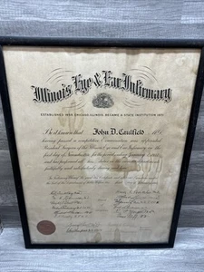 1930 JOHN D CAULFIELD Doctor ILLINOIS EYE & EAR INFIRMARY Certificate Original - Picture 1 of 9