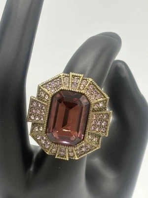 Anillo Heidi Daus Elegante Ámbar Cristal Acentuado Rosa Envolvente Bronce Talla 6-1156 Foto 1 de 4