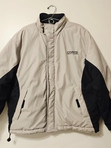 VTG CHAPS RALPH LAUREN Puffer KHAKI/NAVY Nylon JACKET/COAT Spell Out Logo L Warm - Picture 1 of 13