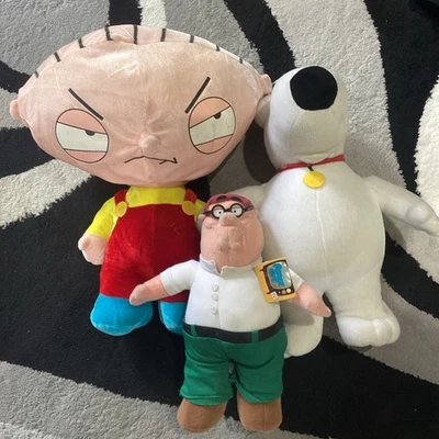 2005 Family Guy 7” Plush Lot of 3-Peter/Brian/Stewie-NANCO W Tags RARE USED FOX - Image 1 of 4