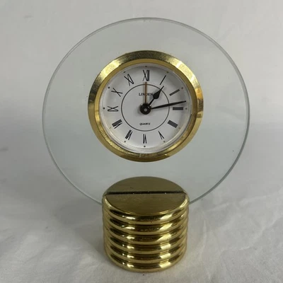 "Reloj de escritorio/mesa/vestidor contemporáneo con esfera flotante de vidrio/latón de 5"" de alto" Foto 1 de 4