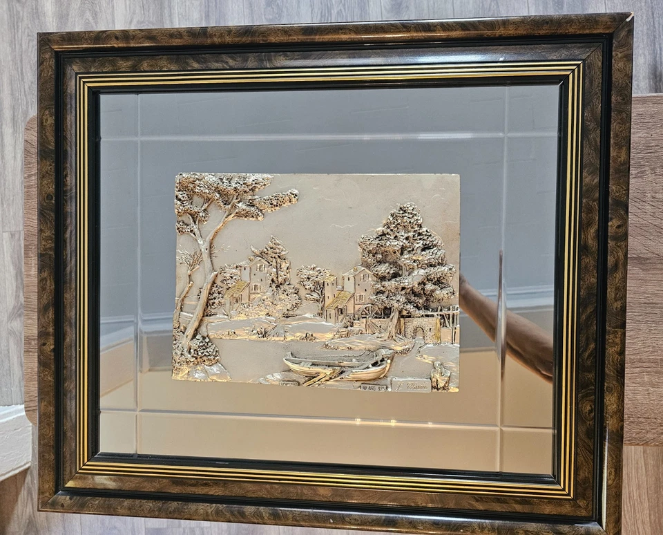 PLACA PLATA ESTERLINA ARG .925 FIRMADA F. CHIRICO MONTADA EN MARCO ESPEJO RETROVISOR. Foto 1 de 4