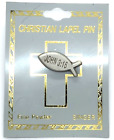 Pewter Fish Lapel Pin Christian Religion John 3:15 Silver Color