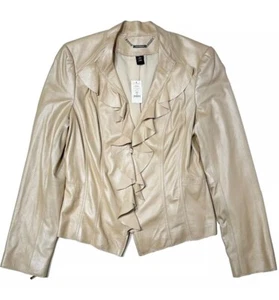 🦄🧥🐩 Chaqueta de Cuero con Cremallera Frontal con Volantes Casa Blanca Mercado Negro Talla M - Imagen 1 de 9