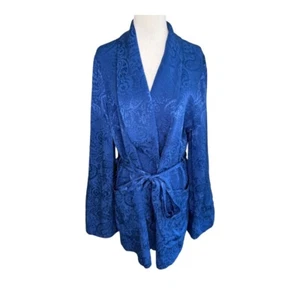 NEW TOPSHOP Tie Waist Jacquard Blazer In Navy Belted Kimono Jacket Blue US 8 - Picture 1 of 7