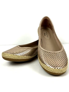 Clarks Collection Leather Espadrilles Danelly Adira Rose Gold Lea Size 8W NWOB - Picture 1 of 7